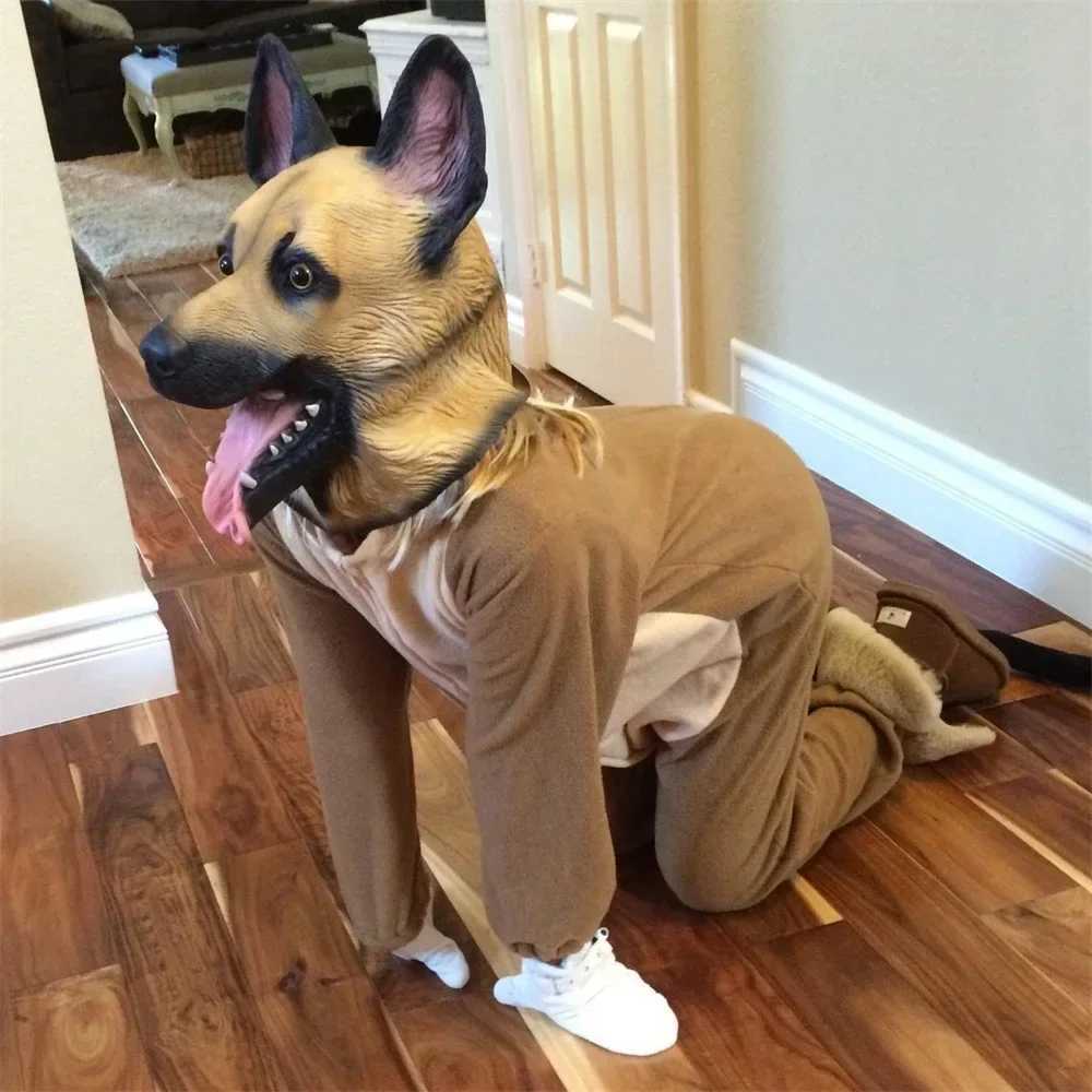 German Shepherd Mask Halloween Party Cosplay Animal Costume Sheepdog Dog Head Masks Funny Realistic Animal Full Head Latex Mask M240906