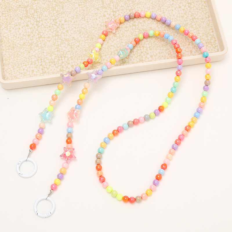 Yilian's new colorful mermaid girl diagonal cross phone case hanging rope five pointed star bead small fresh chain bag shoulder strap