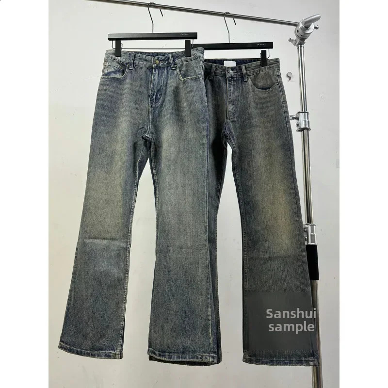 High-end Fashion Week Bootcut Washing Distressed Bamboo Cotton Jeans Micro Flared Bell Bottoms For Men Women 240906