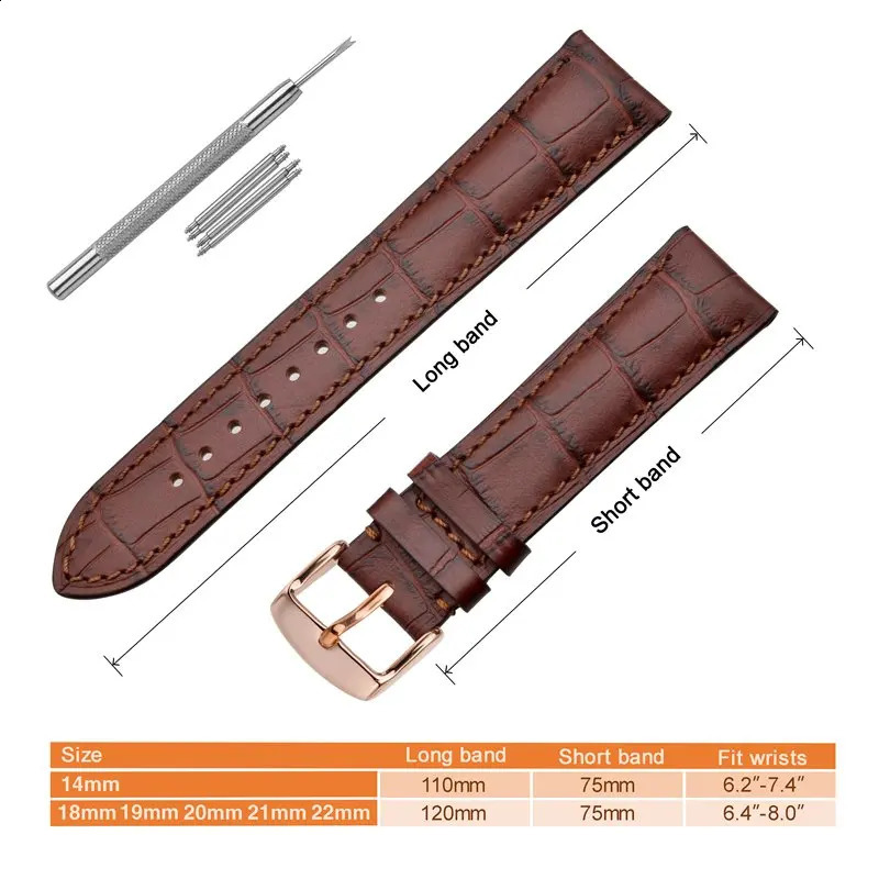 ANNEFIT Italian Leather Watch Band 18mm 20mm 22mm Embossed Alligator Grain Bracelet Stainless Steel Buckle Quick Release 240906