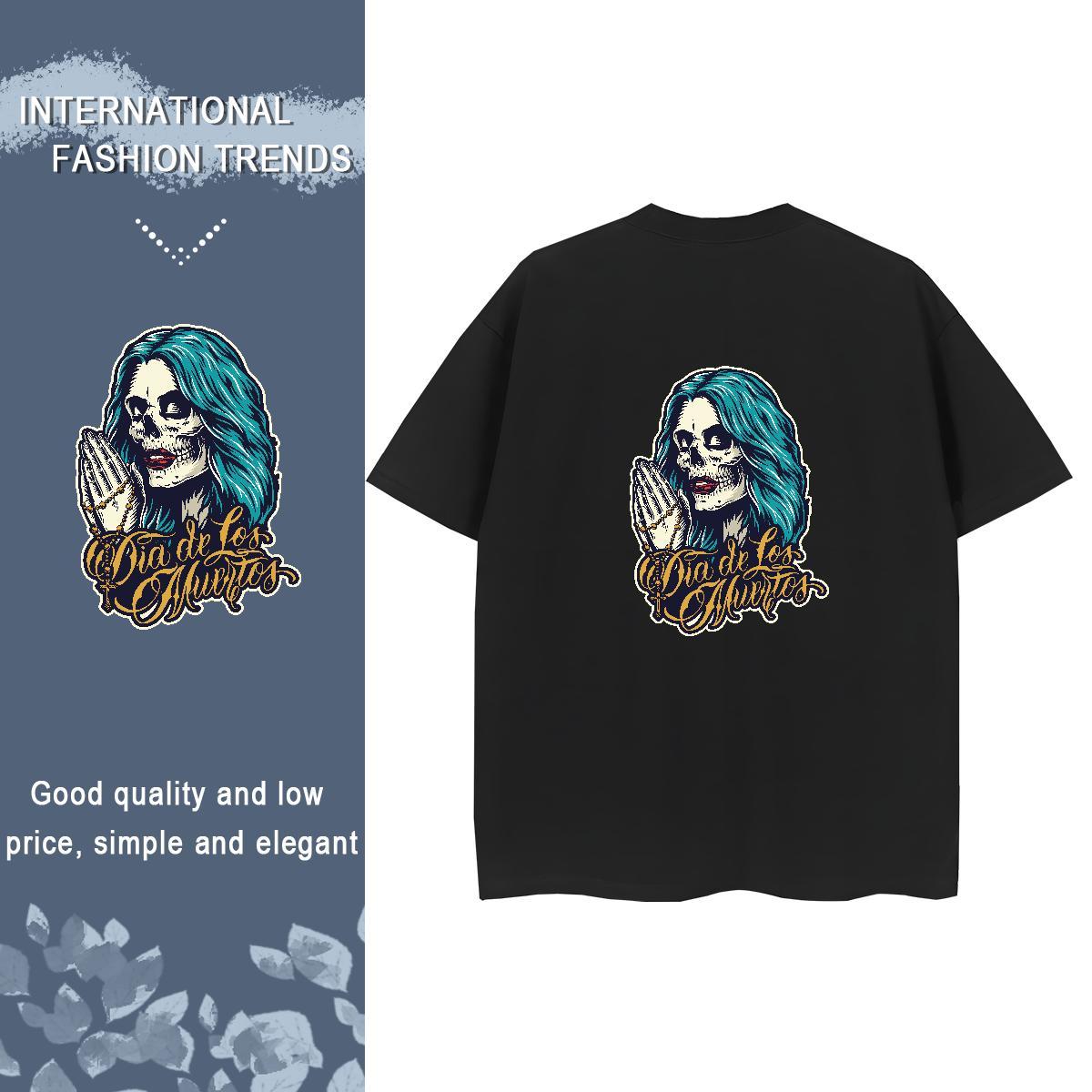 2024 Women T Shirts 100% Cotton 230g O Neck Short Sleeves Home Outdoor skull Woman Tshirt Popular Customized Print Clothings