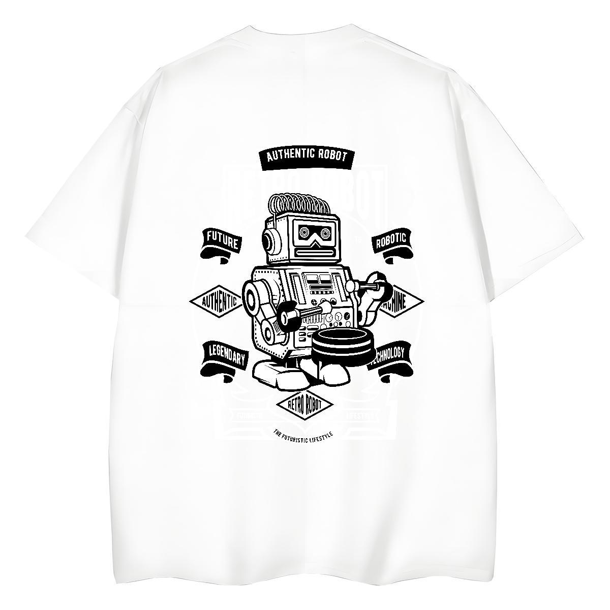 Fashion T-Shirts for Women 230g Pure Cotton O Neck Short Sleeves Sports Street Wear robot Unisex Tshirts Soft Anime Tees Shirts