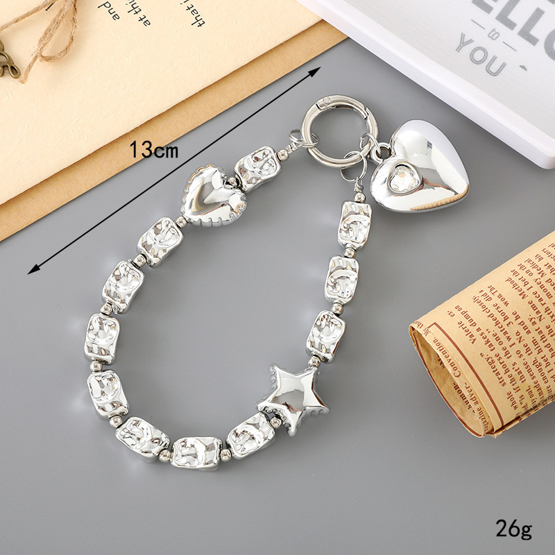 New Silver Plated Flower Bead Fashionable Trend, Love Bow Pendant, High End, Mobile Phone Chain Accessory