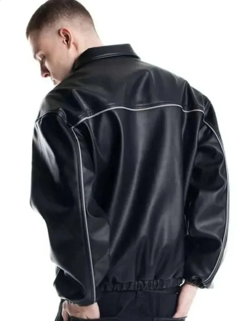 Graphic Embroidery Oversized PU Leather Jacket Y2K Clothing Jacket Mens Harajuku Hip Hop Letter Punk Rock Jackets Streetwear 240906