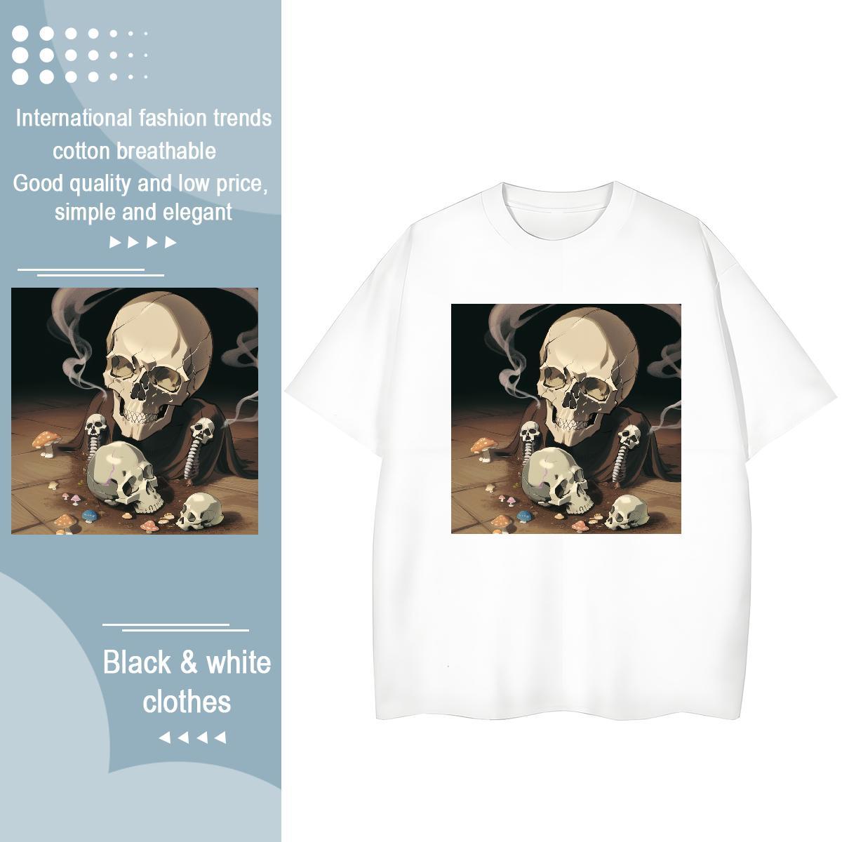 New Arrival T shirt 230g 100% Cotton Breathable Casual skull Unisex Tshirts Loose fit Customized Print Polos
