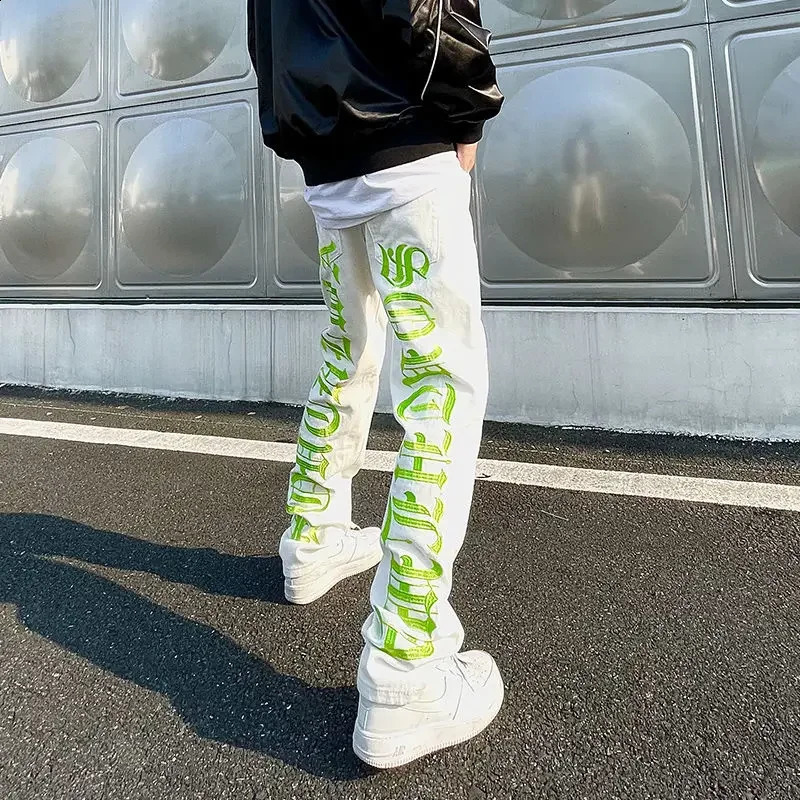 Embroidered straight jeans American style street small straight loose high street trousers trendy men and women 240905
