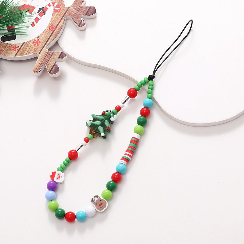 Yi Lian's New Series Phone Santa Claus Beaded Short Christmas Tree Pendant with Wrist Strap Loss Prevention Chain