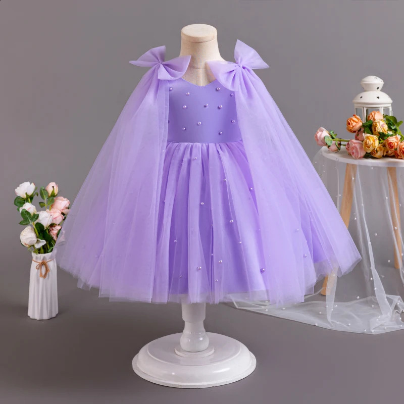 Cute little girl dress pearl net childrens dress princess dress 1-5 years old elegant floral day and evening dress 19105 240902