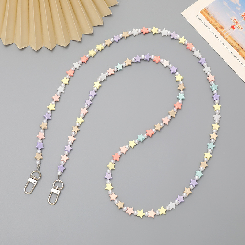 Yilian new colorful flower crossbody phone case rope five pointed star bead bag hanging decoration pendant shoulder strap chain