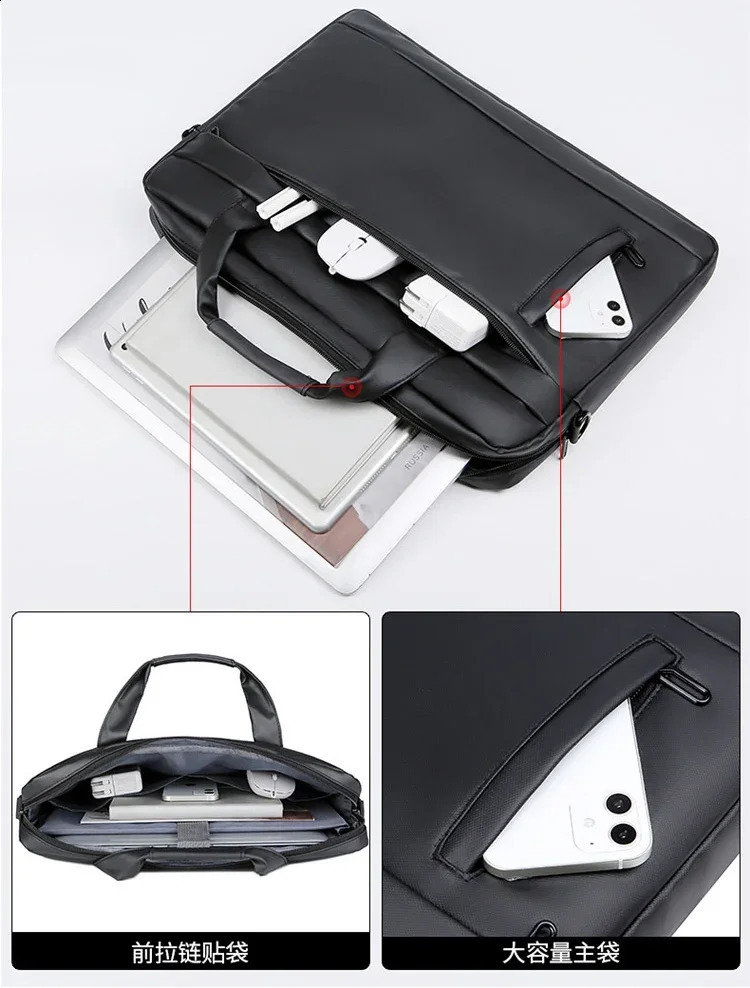 Mens briefcase high-quality business PU leather shoulder messenger bag office handbag 14 inch laptop bag 240903