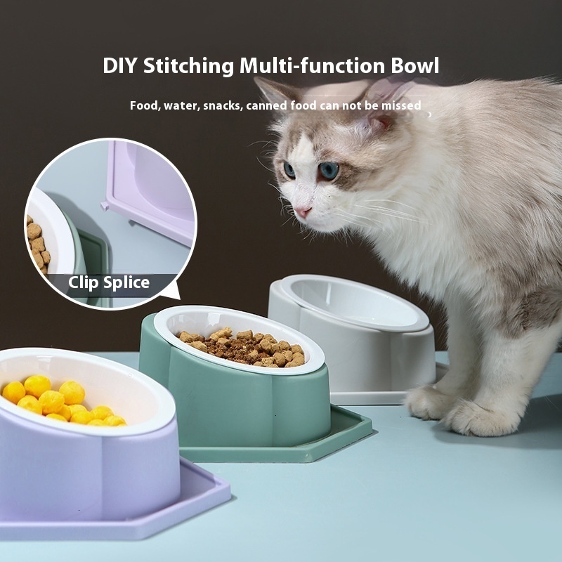 Pet diamond can be combined tilted neck protection, cat food bowl with slanted mouth, knock and anti slip feeding bowl, pet supplies