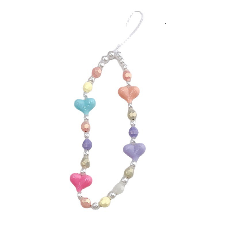 New Korean version of Ins creative love pearl bead rope acrylic mobile phone chain jewelry pendant hanging decoration