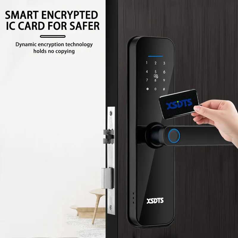Electronic smart door lock with biometric fingerprint/smart card/password/key unlock/USB emergency charging CL240920
