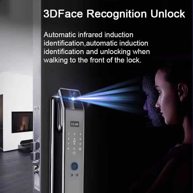Simple Version D14P 3D Facial Recognition Smart Door Lock Ome Application Control Fingerprint Password Electronic Door Lock with Camera CL240920