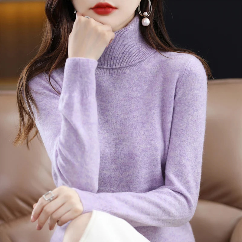 High neck cashmere sweater knitted womens turtle pullout highquality winter warmth jumper SXXL 240906