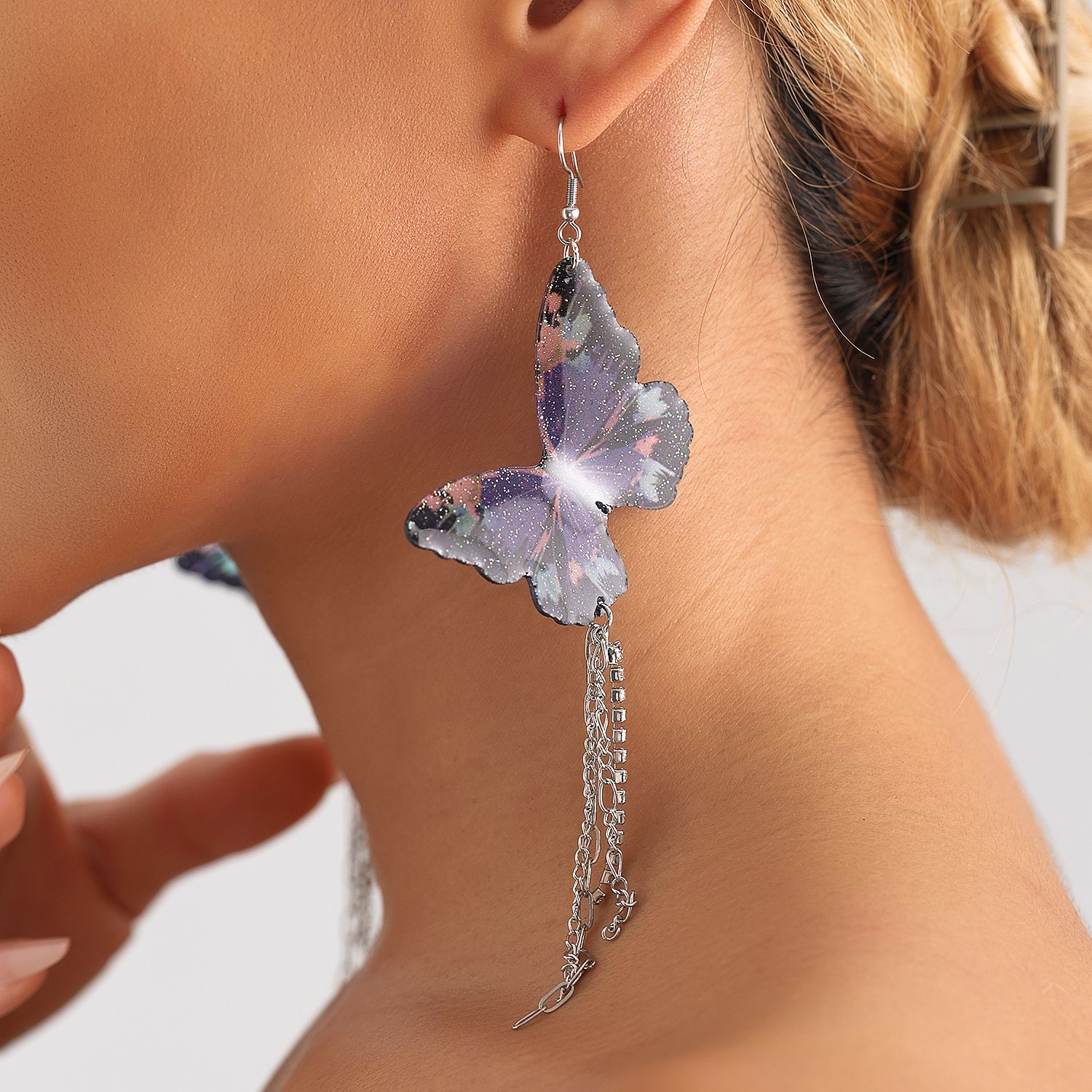 Butterfly Vintage Dangle Chandelier Earrings For Women Purple Crystal Tassel Chain Fashion Drop Jewelry Dropshipping Ladies Party Birthday Club Weddin