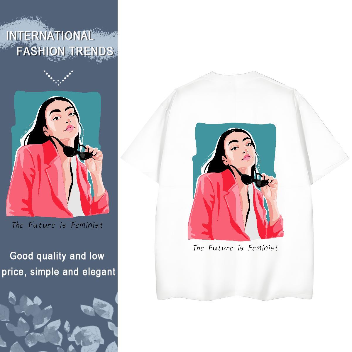 2024 DIY T Shirt For Woman 230g Pure Cotton Crew Neck Breathable Street portrait Woman Tshirt Comfortable Black Oversized Tees Shirts