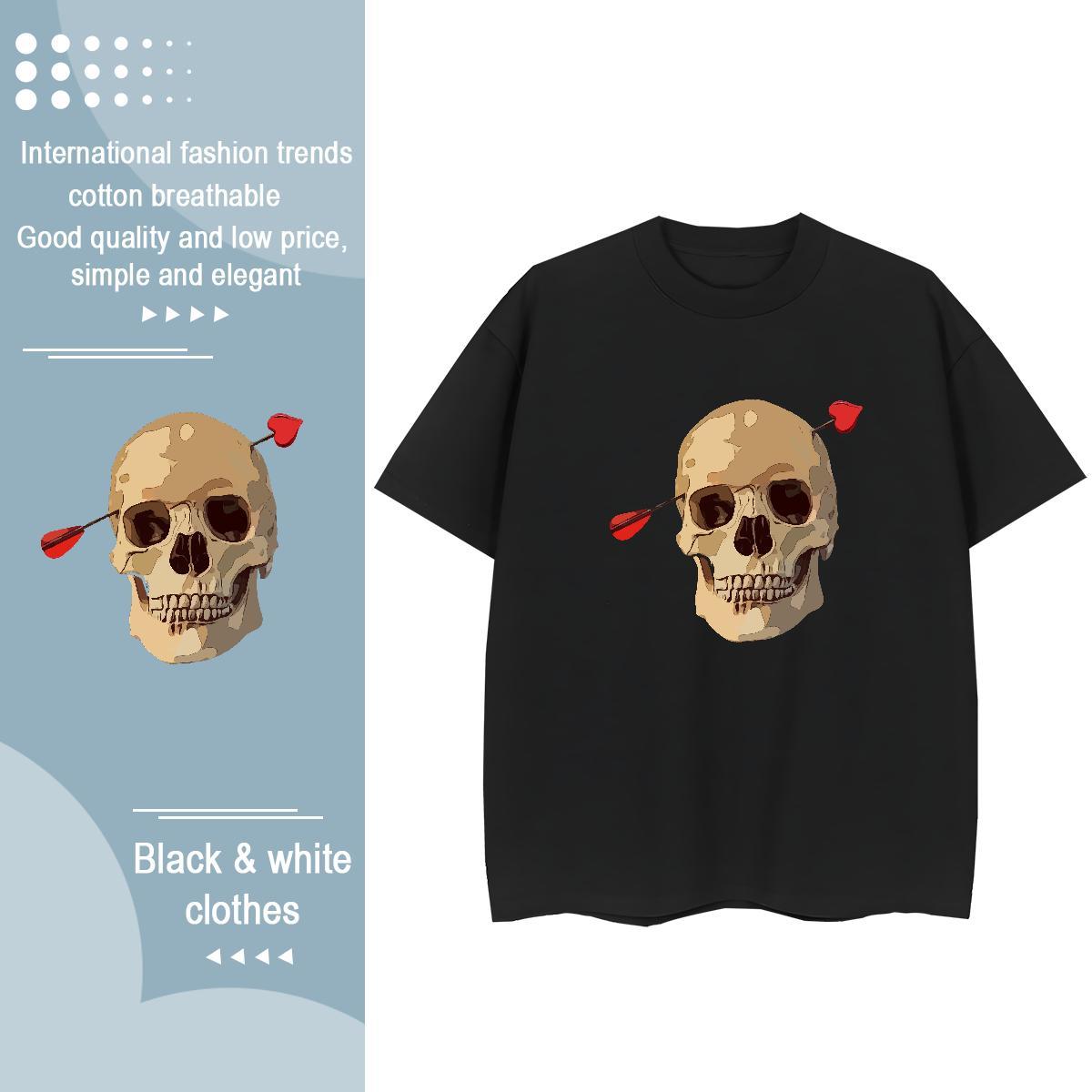 Custom T Shirts Women 230g 100% Cotton O-Neck Short Sleeve Sports Street Wear skull Lady T shirt Loose Anime Print Tees