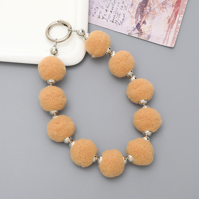 Yilian autumn and winter plush ball round pendant DIY silver separated bead wrist strap universal phone case ins wind hanging rope