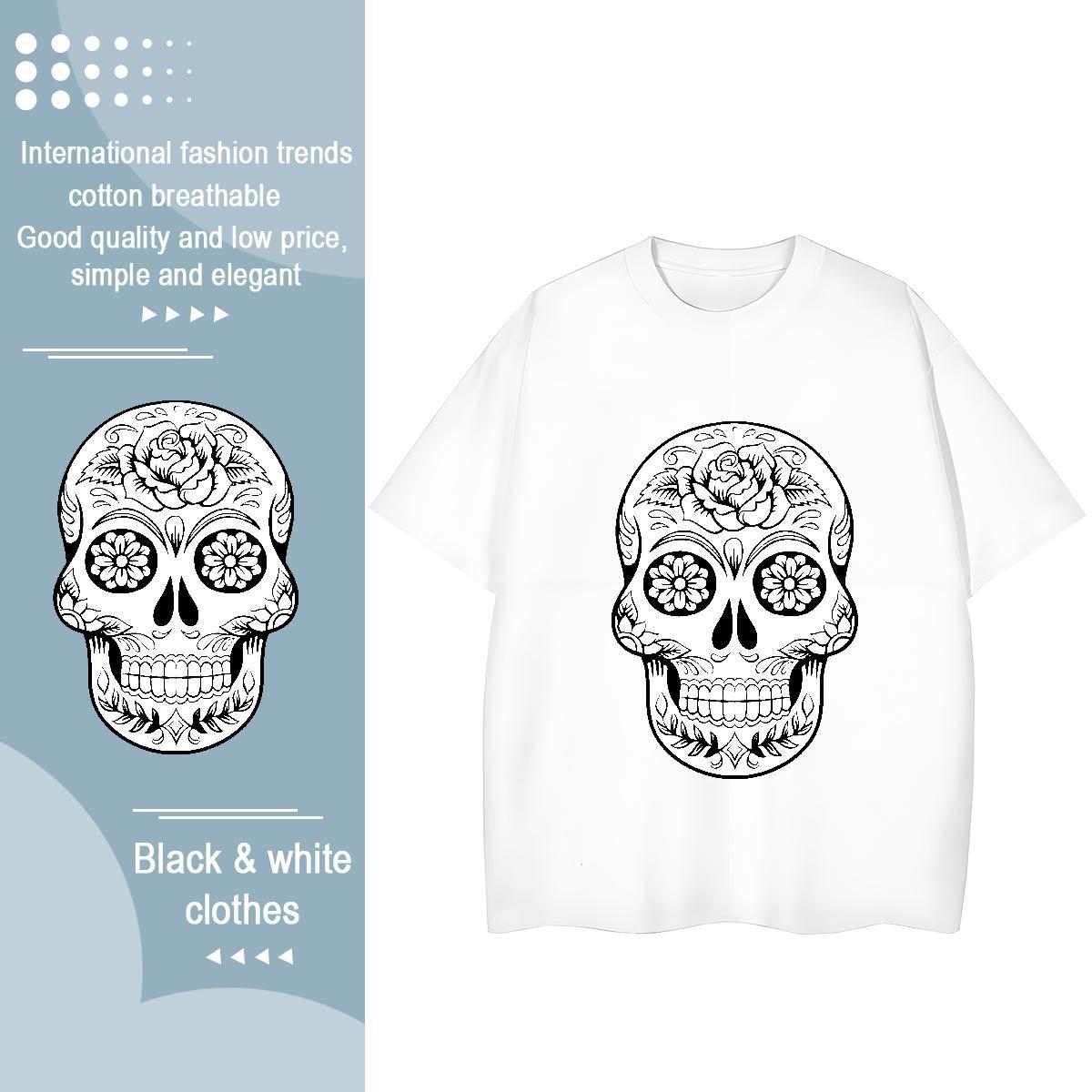Fashion Casual Woman T Shirts 100% Cotton 230g O-Neck Short Sleeve Hip Hop skull Lady T shirt Unisex Cartoon Print Top Shirts