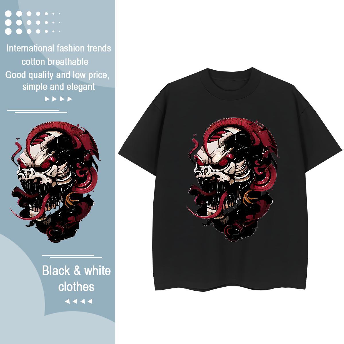 Classic T-Shirts for Women 100% Cotton 230g Crew Neck Street Wear skull Woman Tshirt 5A Black White Tees Shirts