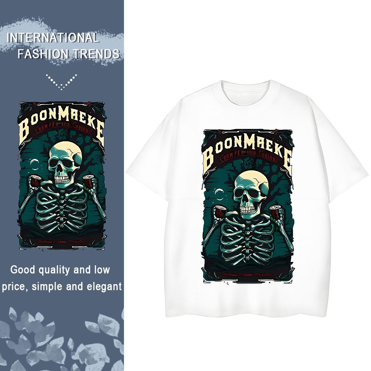 2024 DIY Women T Shirts 230g Pure Cotton Short sleeve Soft Summer Casual skull Unisex Tshirts Female White Plus Size Tops Shirt
