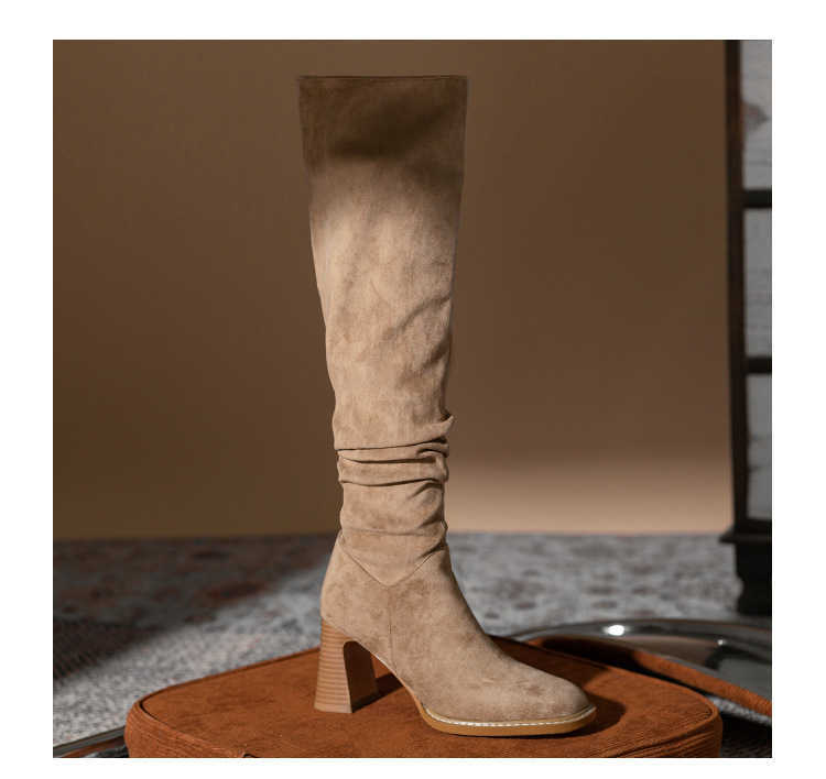 Rough Heel Street Pile Fashion Boots High Heels Knight Boots Over The Knee Long Martin Boots Womens Autumn Winter New Style 240826