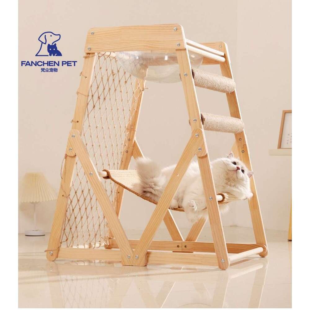 2024 New Pet Portable Travel Solid Wood Natural And Fresh Sisal Hammock Cat Tree Modern For Cats