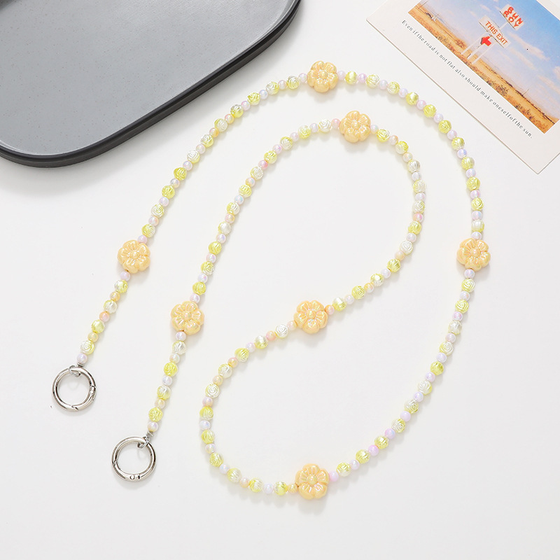 New bead flower acrylic diagonal cross chain long hanging single shoulder strap phone rope