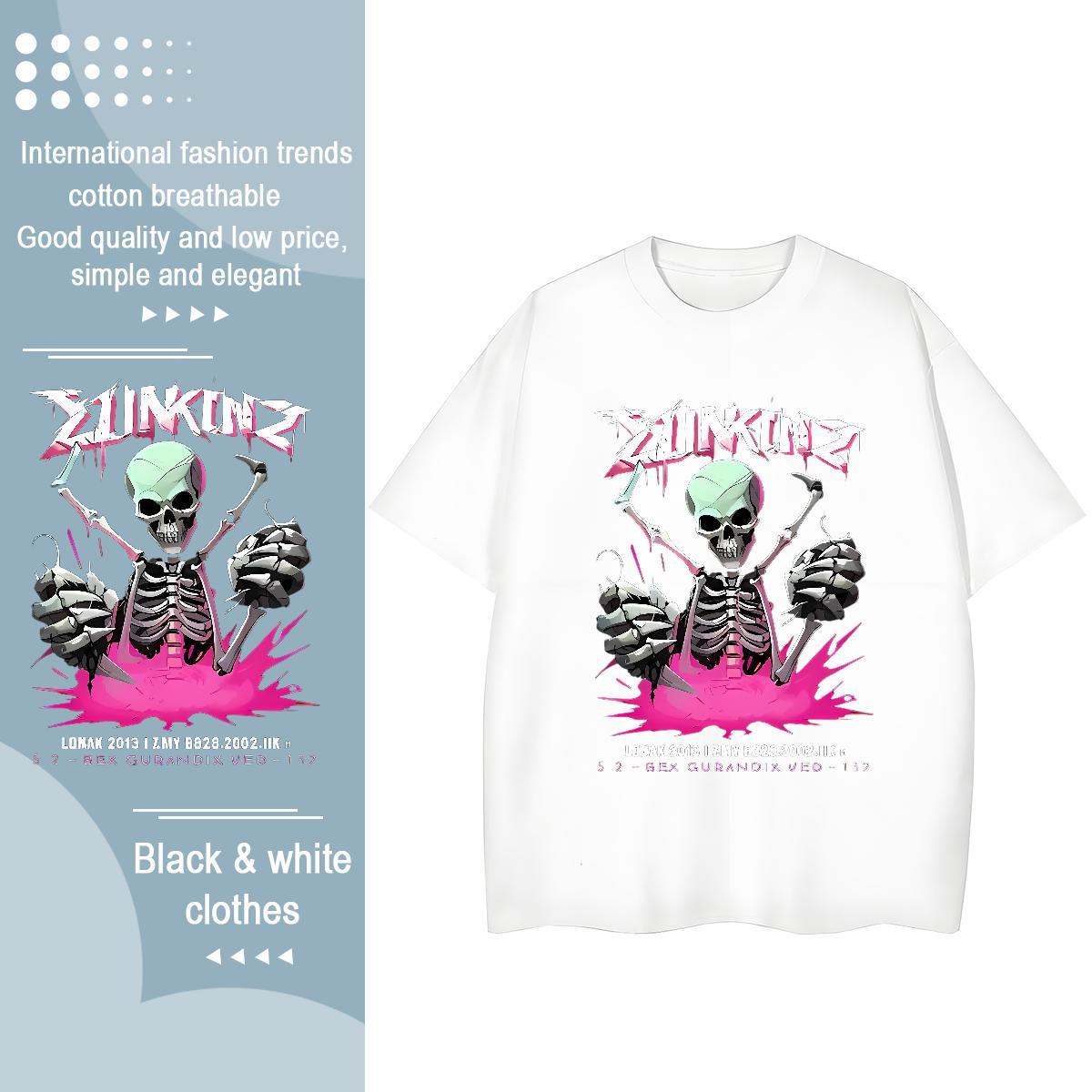 Brand T-Shirts for Women 100% Cotton 230g Breathable Daily Outfit skull Unisex Tshirts Soft Cartoon Print Tops Shirt