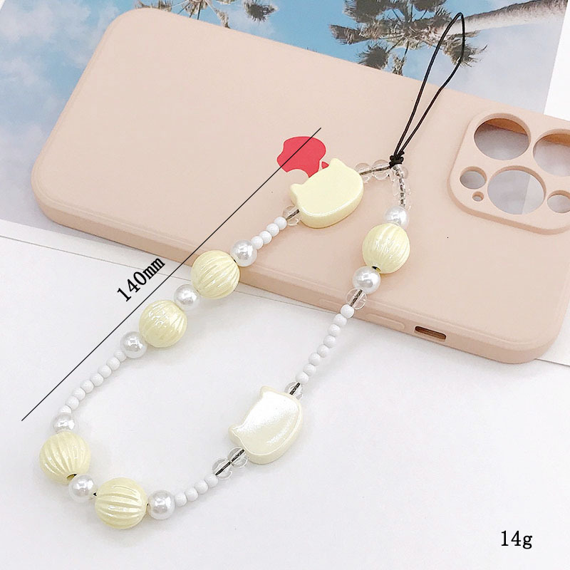Yilian Creative Pearl Cat Head Chain Pumpkin Beads Hanging Anti Drop Hand Rope Phone Case Pendant Female