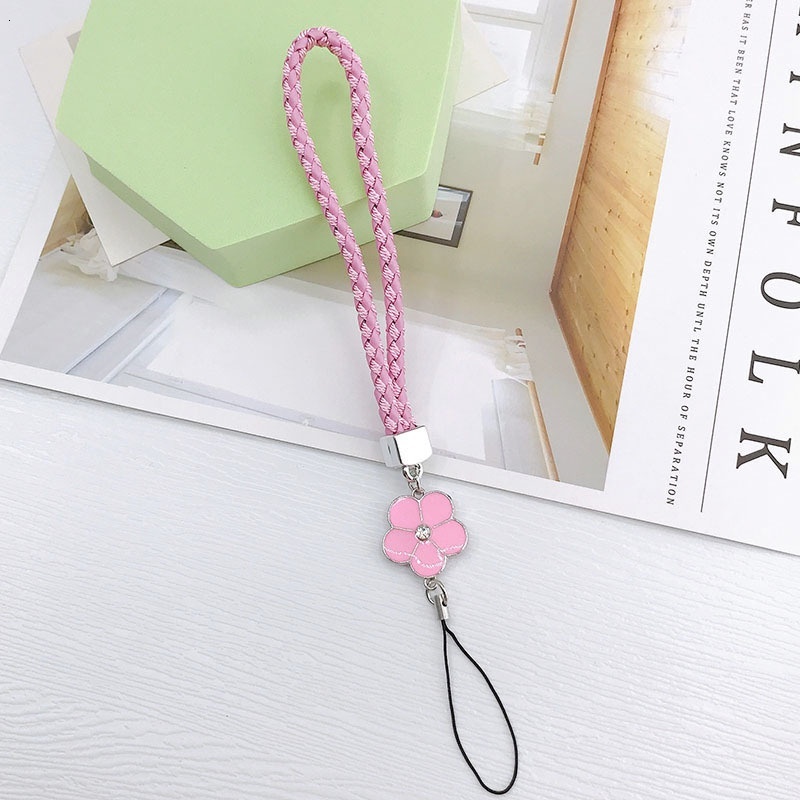 Creative leather lanyard bracelet, new woven mobile phone chain, camellia flower plum blossom short hand rope