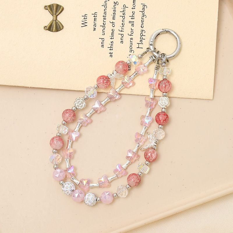 Luxury and high-end dual chain mobile phone lanyard, crystal butterfly bead pendant, luggage, keychain, hanging accessories