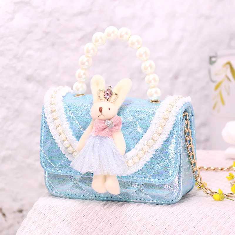 Childrens Bag Spring Summer New Childrens Fashion Candy Colorful Messenger Bag Little Girl Pearl Personalized Handbag W240906