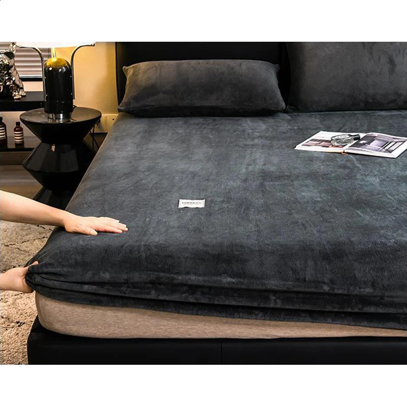 WOSTAR soft warm and snug bed Sheet elastic bedding fluffy coral fleece linen winter double deluxe 240903