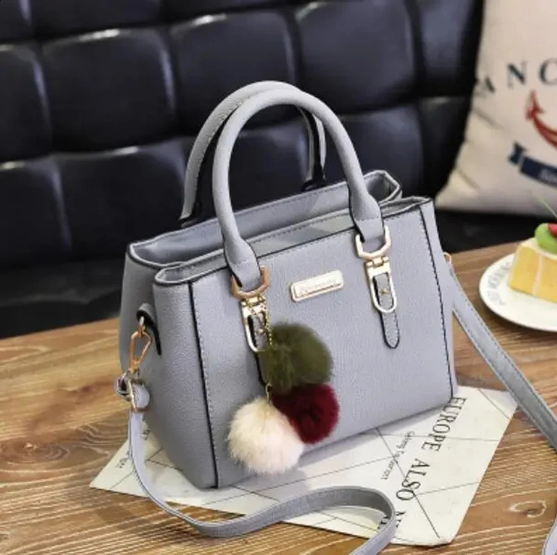 Fashion womens hair clip shopping bag solid color PU leather large capacity handbag womens er cross body shoulder bag 240904