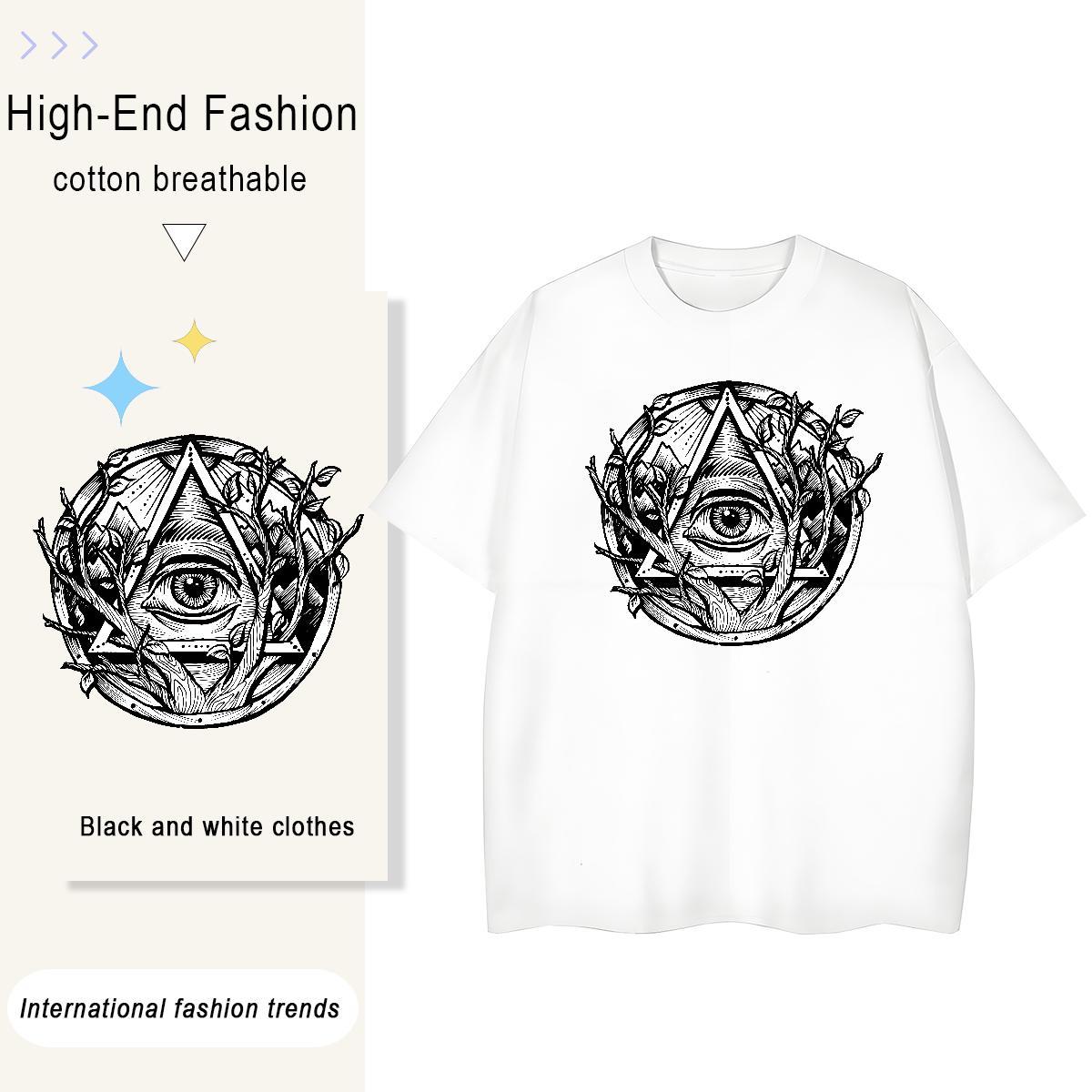 New T Shirts Women 230g Cotton Breathable Short Sleeve Street eye of the devil Unisex Tshirts Nice Graphic Top Tees