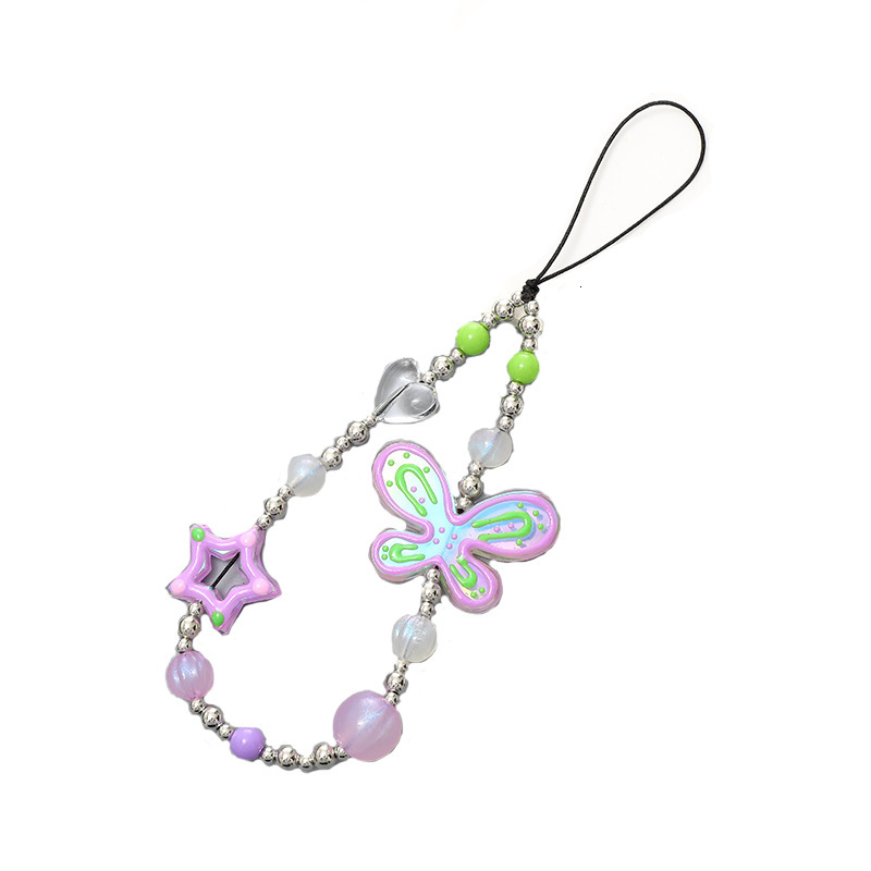 drawn Butterfly Chain Candy Color Phone Hanging Beaded Hand Rope Anti fall Wrist Strap Small Gift for Women