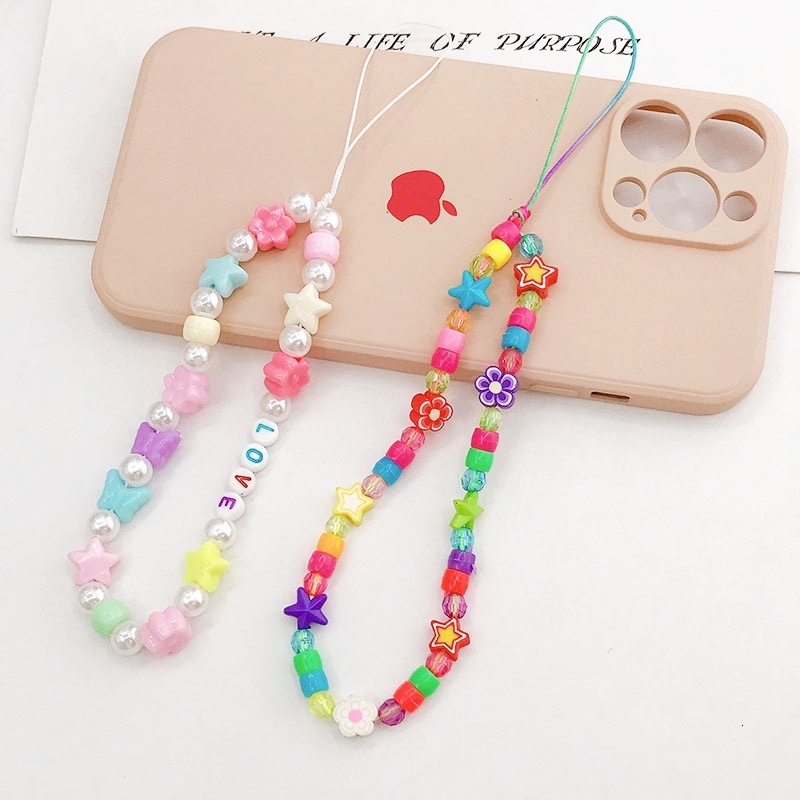 Yilian New Soft Ceramic Beaded LOVE Alphabet Rope Colorful Butterfly Phone Case Hanging Chain Decoration