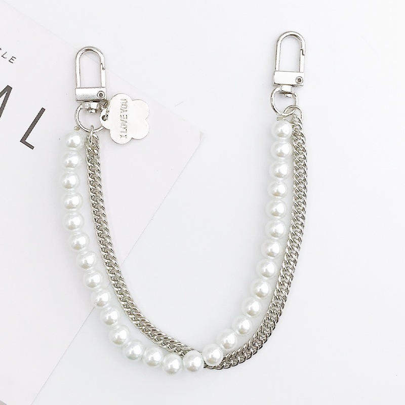 Yilian New Pearl Metal Double with wer Handheld Chain DIY Phone Case Jewelry Accessories Handmade Beading