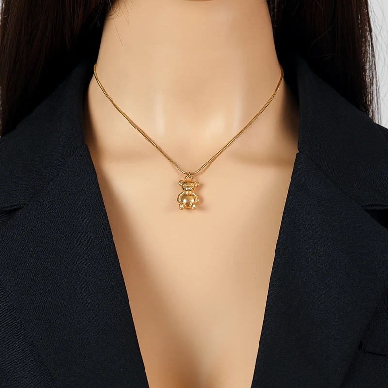 Ganemly 316L stainless steel gold cute bear pendant necklace womens fashion necklace chain waterproof jewelry gift necklace 240906