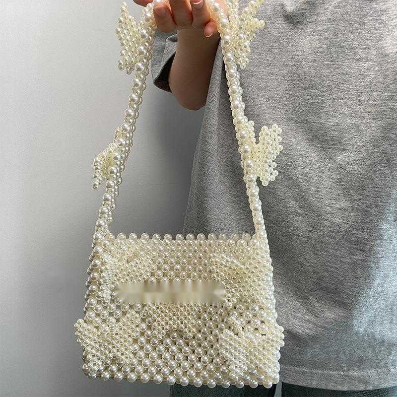CMM Pearl Butterfly Underarm Bag, Mobile Phone Bag, Fashionable and Dynamic Fairy Photography Versatile, Hand Woven Beads 240915