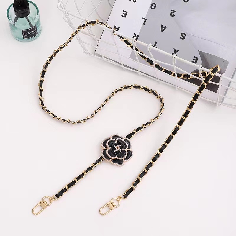 Korean version of Xiaoxiangfeng pearl camellia crossbody leather hanging rope anti drop phone chain small gift for women