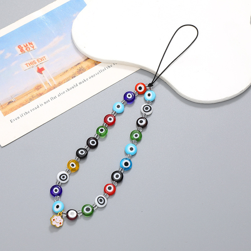 Ins style new colorful glass small flower bead mobile phone chain, mobile phone hanging rope, anti fall hanging decoration pendant