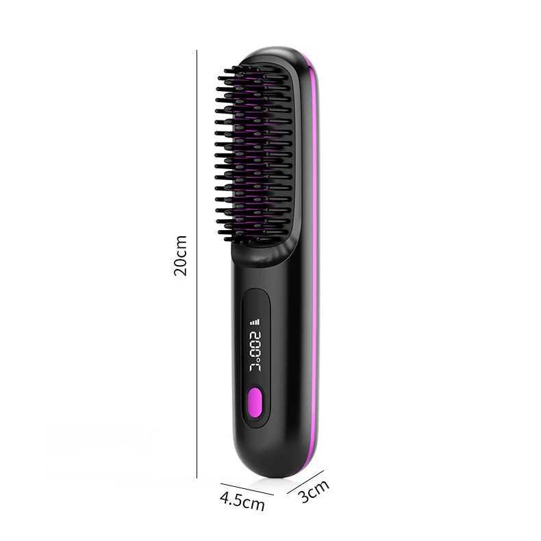 2 In 1 Straight Hair Comb Wireless Hair Straightener Brush Hair Fast Heating Portable Hot Curler USB ChargingXJ241016