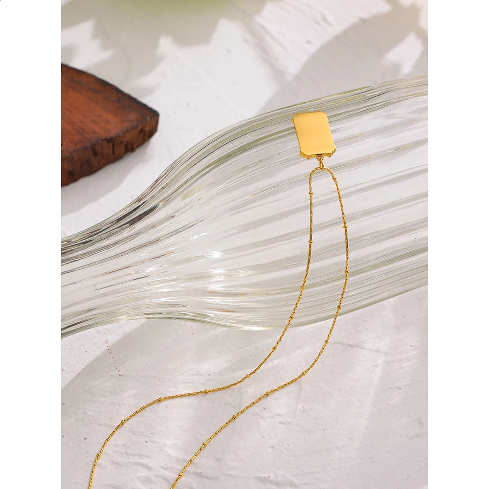 Yhpup Stainless Steel Necklace Jewelry 18K PVD Galvanized Metal Square Pendant Necklace Summer 240906