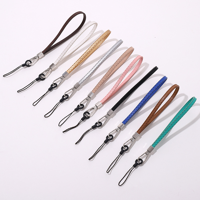 Yilian's new dual needle tread PU leather short chain anti drop phone case strap pendant for women