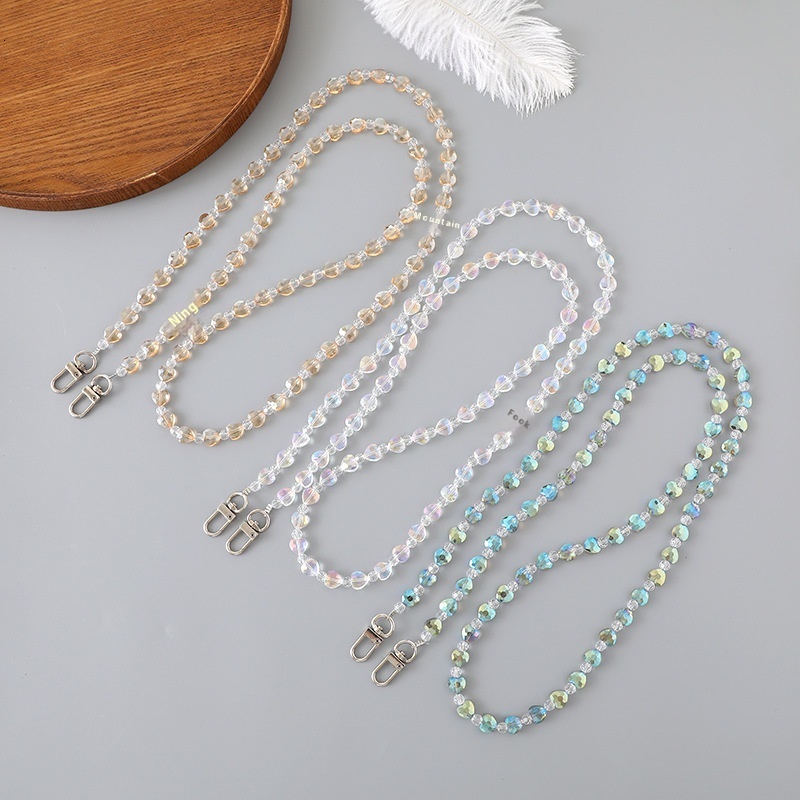 Light luxury new crystal heart-shaped bead crossbody chain luggage pendant case keychain hanging decoration phone lanyard