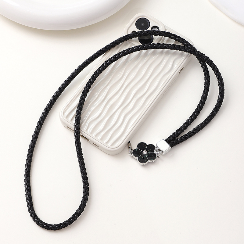 Yilian's new woven PU leather lanyard, plum blossom mountain camellia neck hanging, anti fall mobile phone chain for women