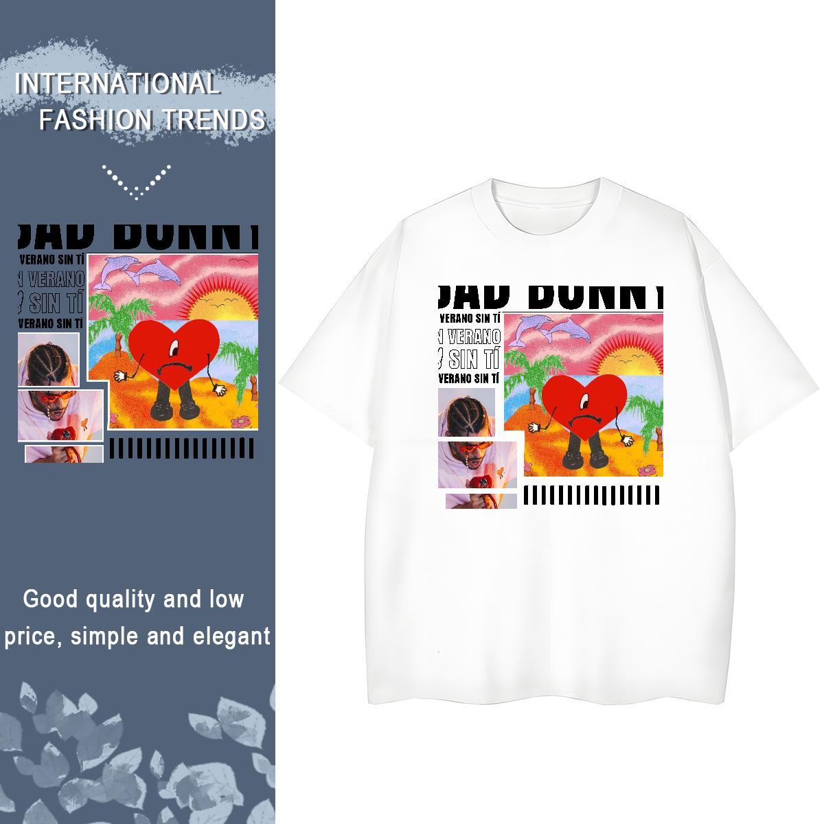 New Arrival Woman T Shirts 230g 100% Cotton Crew Neck Beach BAD BUNNY Lady T shirt Loose fit Black White Tops Tees